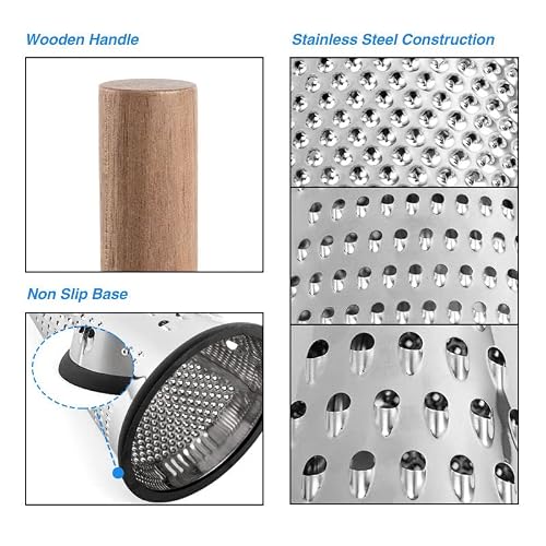 Stainless Steel Grater 3-Sided, Ideal For Fruits, Vegetables Or Cheese - Shredder With Wood Handle #TOP1