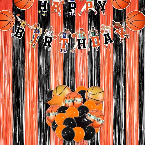Image of Black Orange Streamers Party Backdrop - GREATRIL Tinsel Fringe Curtain for Halloween Decorations /Pumpkin /Birthdays Party Decoration - 3.2ft X 8.2ft - 2 Packs