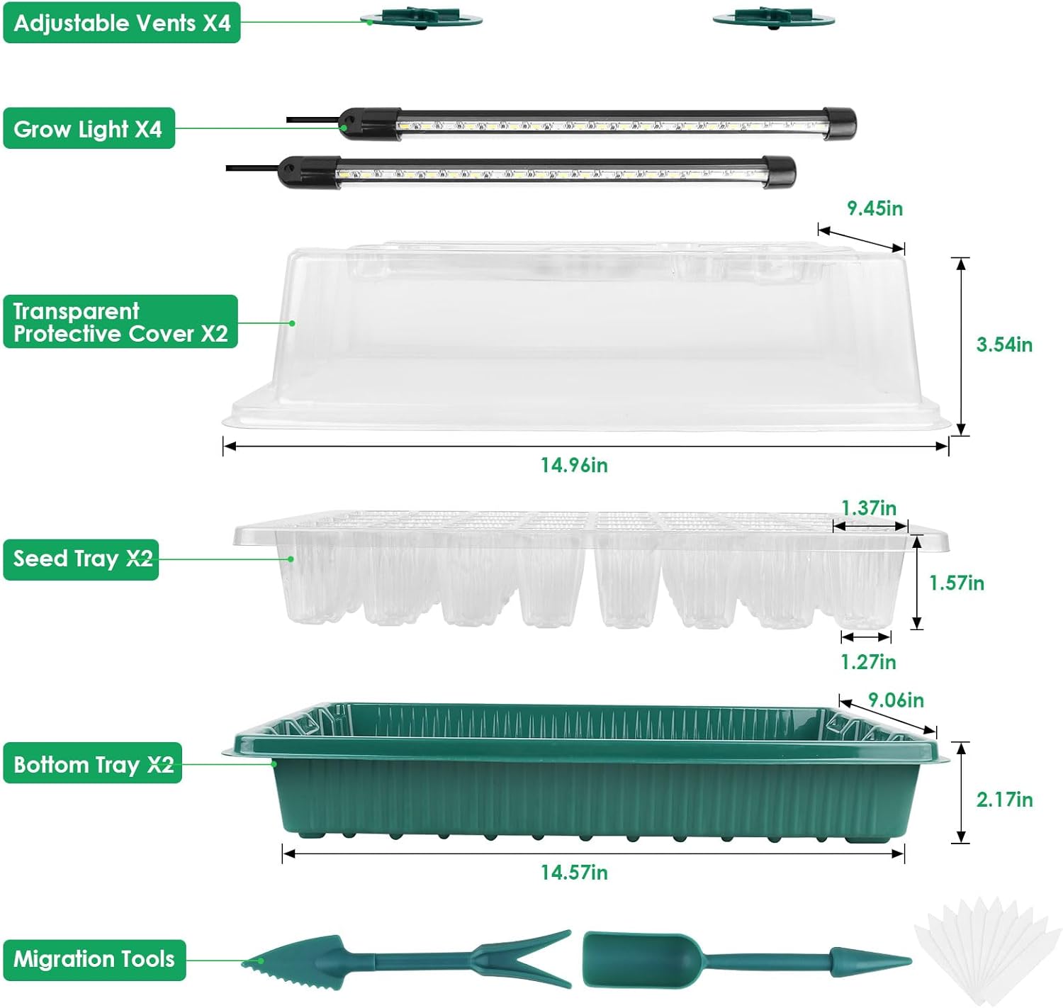 Sondiko Seed Starter Tray with Grow Light, 80 Cells Seed Starter Kit with Humidity Dome, Adjustable Brightness Plant Starter Trays, Indoor Plants Germination Kit(2 Pack) - Image 2