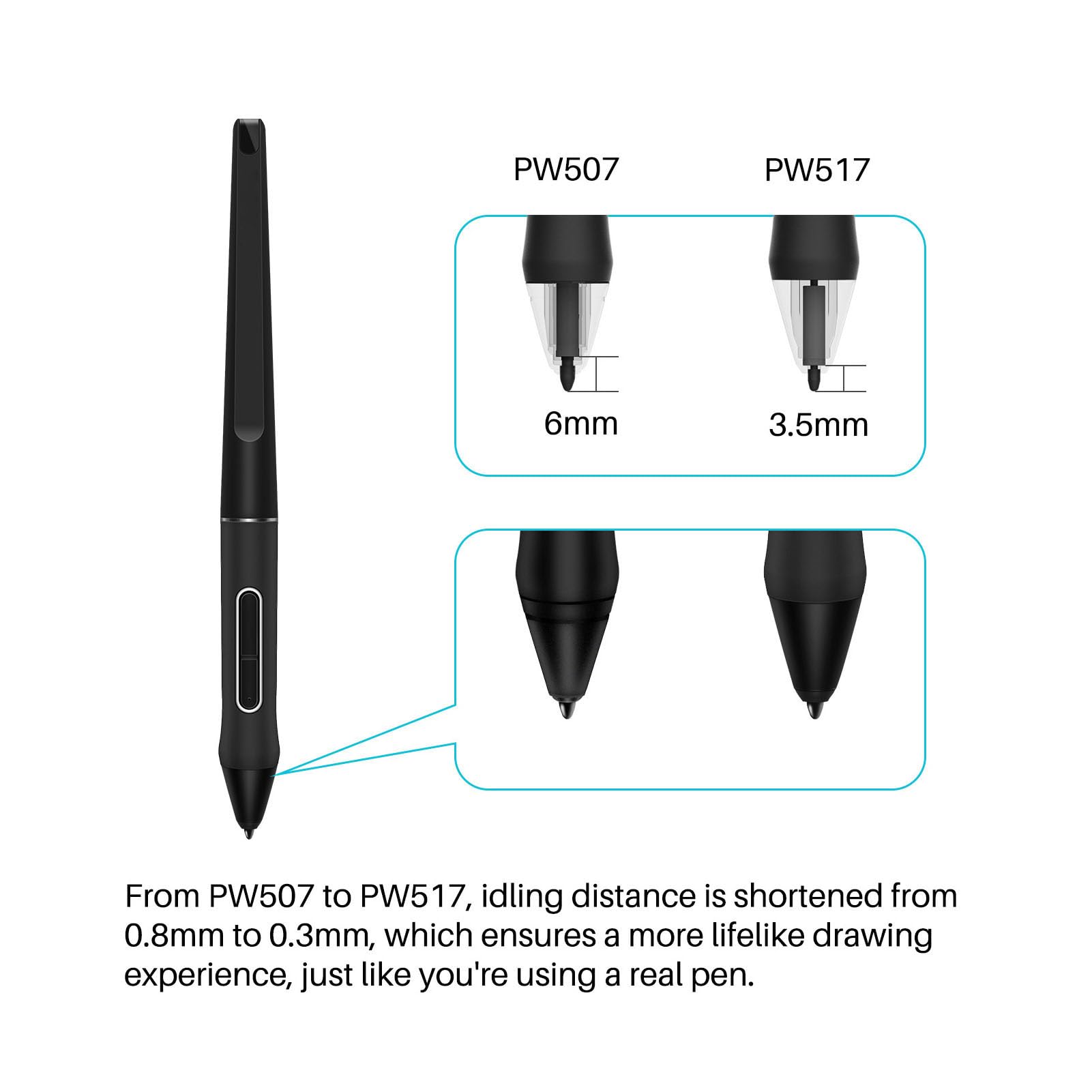 Hidyliu Lápiz óptico para Tableta para Dibujo Digital, Lápiz óptico Negro Liviano para Pantalla Táctil con 10 Puntas, Kamvas 12, 13, 22 Pro y Más