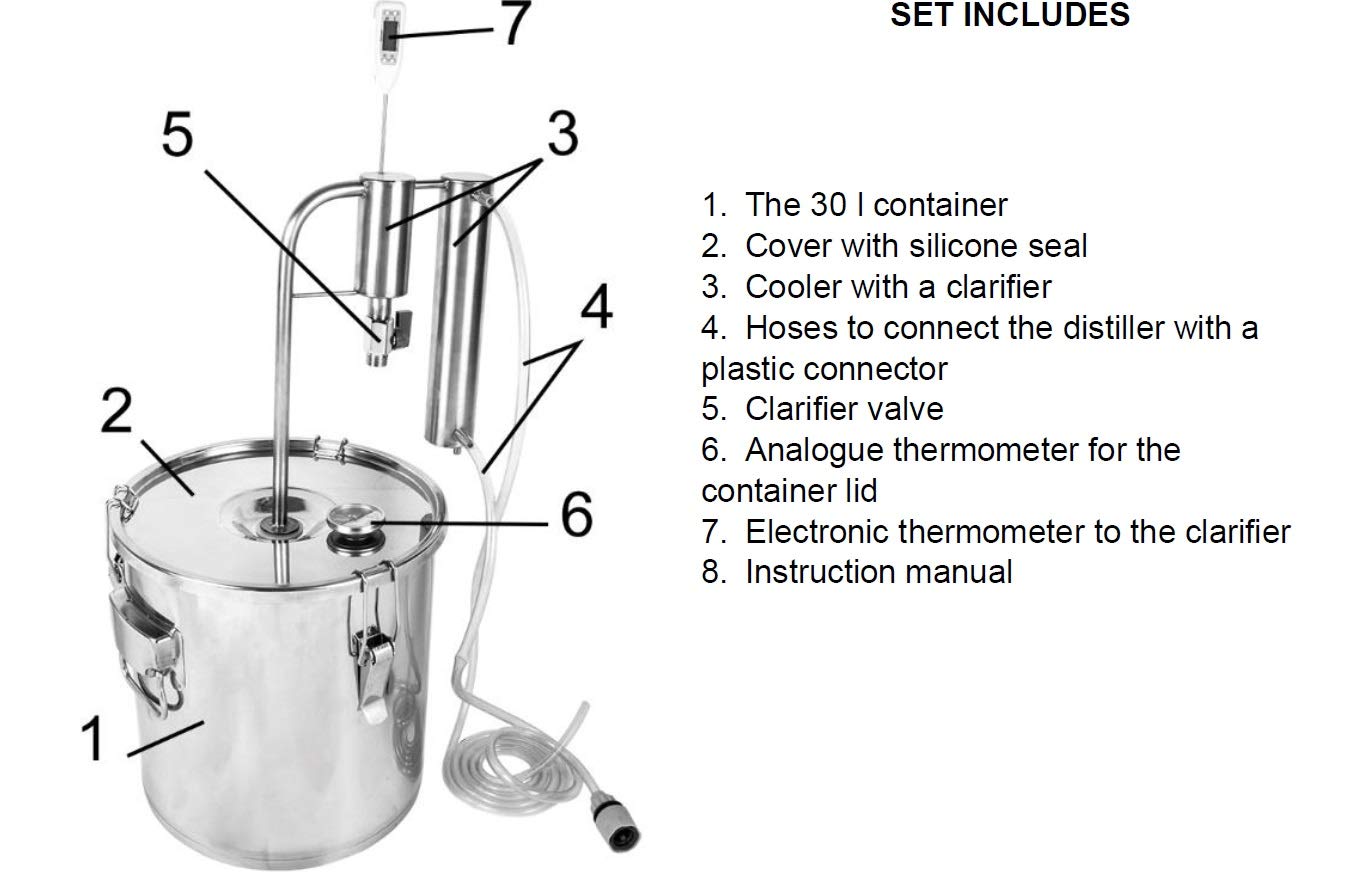 AlcoFermBrew Distillateur avec réfrigérant et clarificateur 30 litres - INOX
