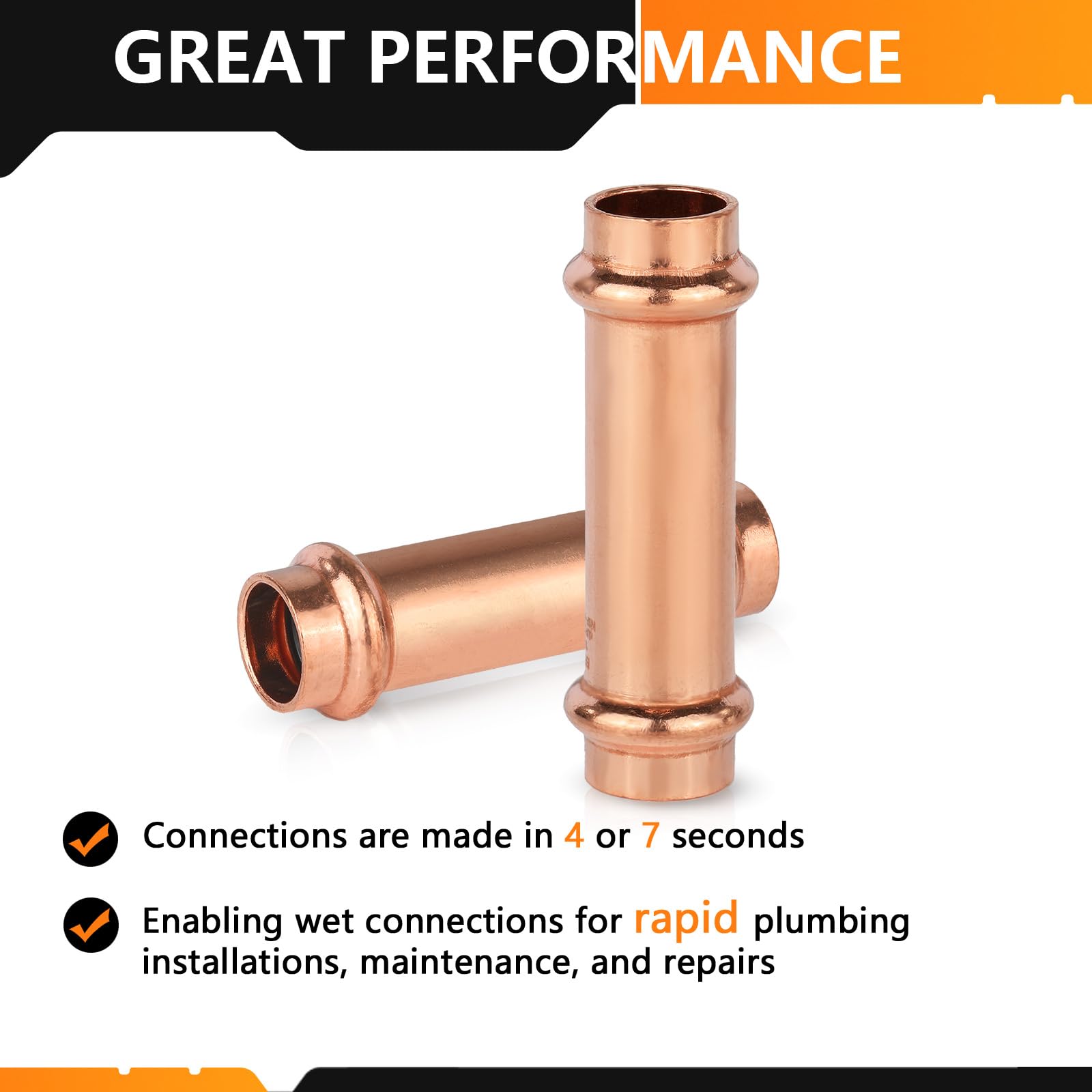 HeSun - Paquete de 10 acoplamientos extendidos de prensa de cobre sin parada, accesorios de presión de cobre de 1,27 x 1,27 cm, P x P para conexión de tubo de cobre