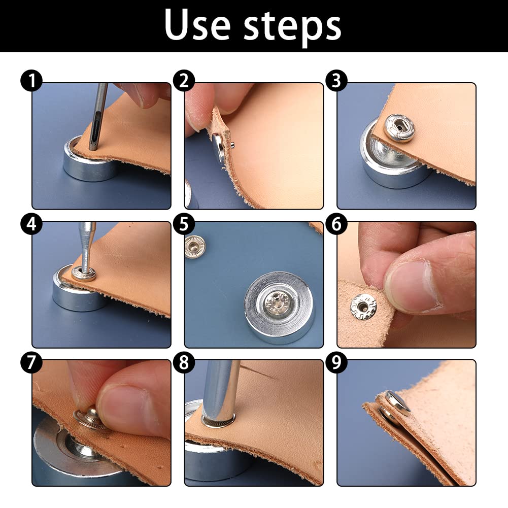 Benlay Lot De 50 Boutons Pression En Cuir De 10 Mm Avec 4 Outils D