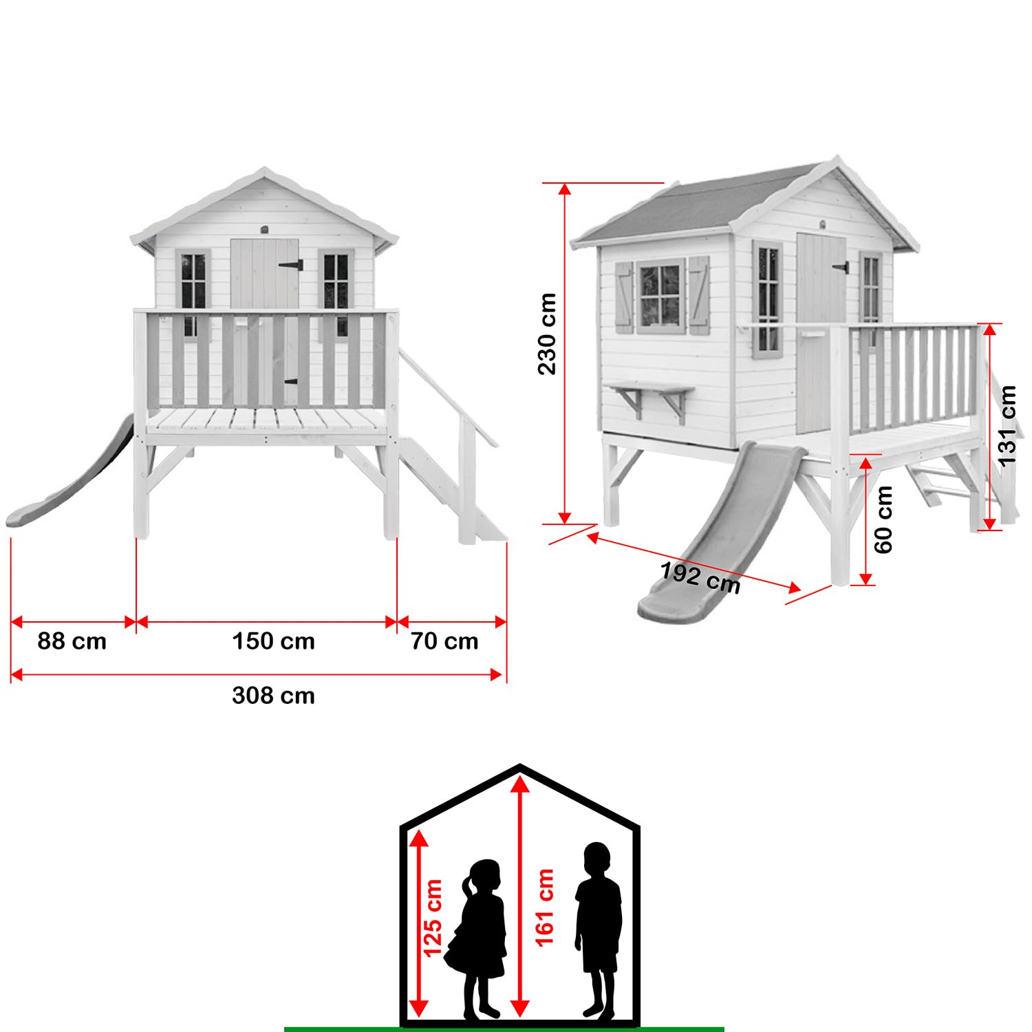 Casas Green House Casita Infantil de Madera Exterior con Tobogán 150 x 192 x 230 cm