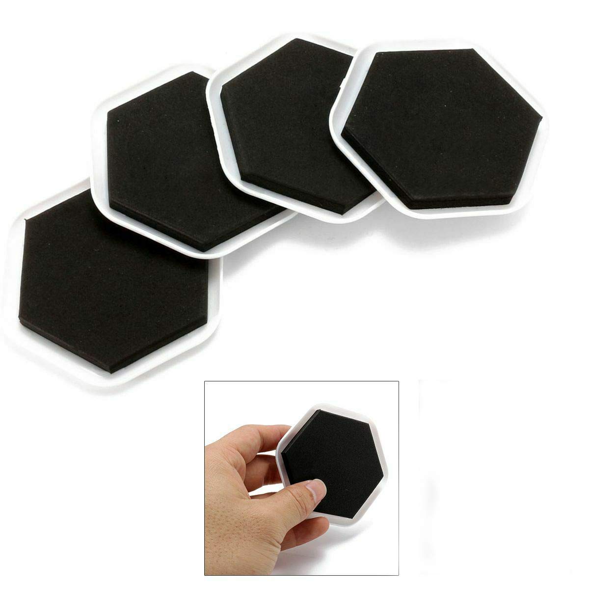 4 Hexagonal Shaped Furniture Sliders 8 x 8 cm for Table Chair Sofa Dresser etc.