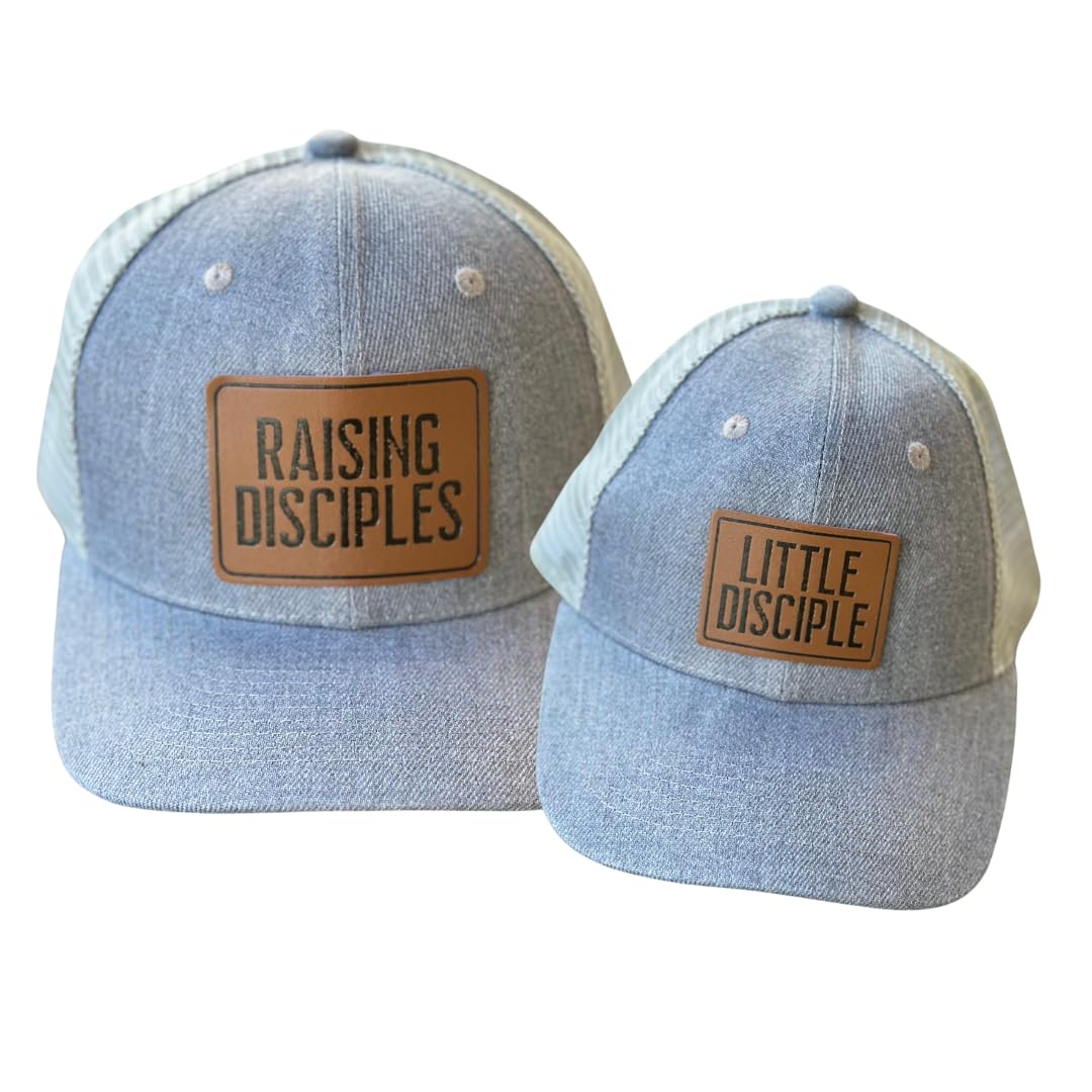 Shake and Shine ShopRaising Disciples Father Son Matching Hats, Leather Patch Snapback Hat Dad And Son Matching Caps, Fathers Day Gift For Christian Dad, Religious Gift For Dad Hat Mesh, Family Daddy and Me Hats.