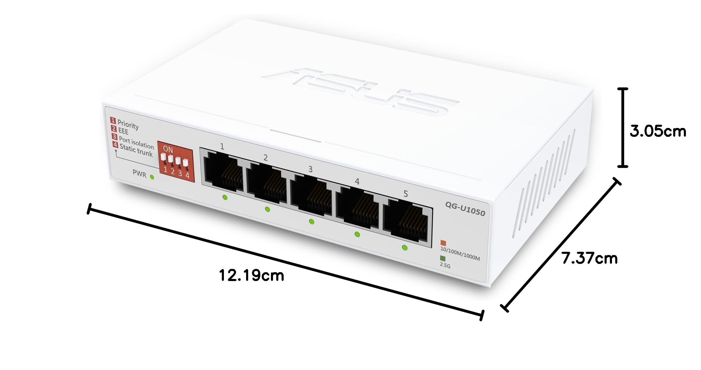 ASUS QG-U1050, commutateur Non géré 5 Ports 2,5 G, Prend en Charge 4 Modes intelligents, concentrateur réseau Domestique, répartiteur Ethernet de Bureau, Plug and Play, Installation Facile, Bureau