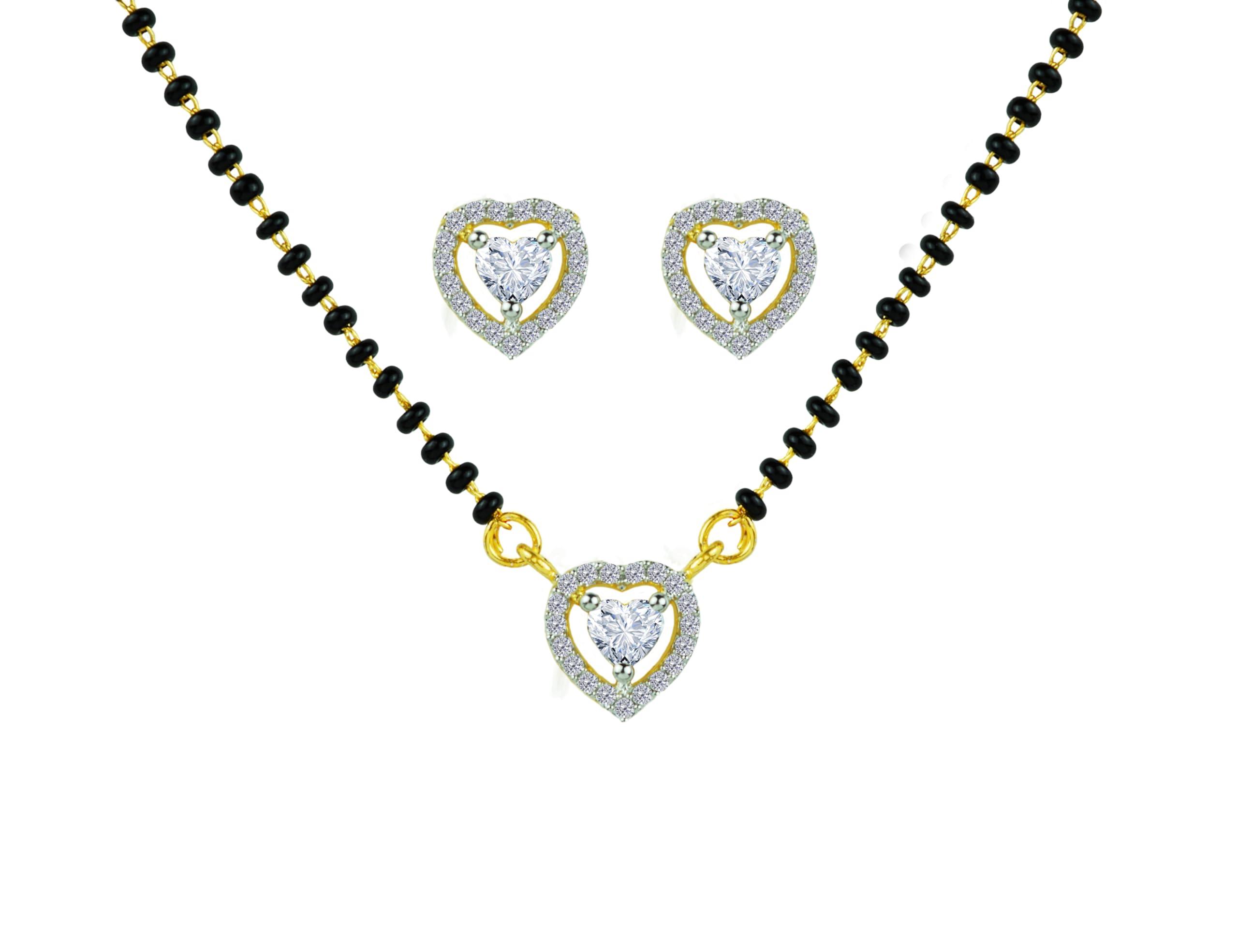 JEWELOPIA American Diamond Designer Mangalsutra Pendant Chain with Earrings for Women and Girls (3 Round Gold Plated) (B0CYX31CWC) Amazon Price History, Amazon Price Tracker