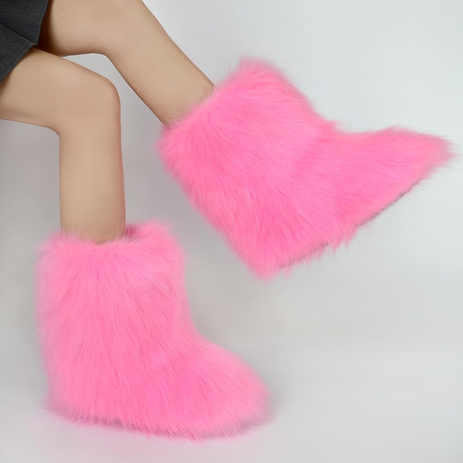 Women's Furry Boots 2025furry Fluffy Short Snow Boot mid-Calf Boots Warmcomfortable Outdoor Fur Shoes