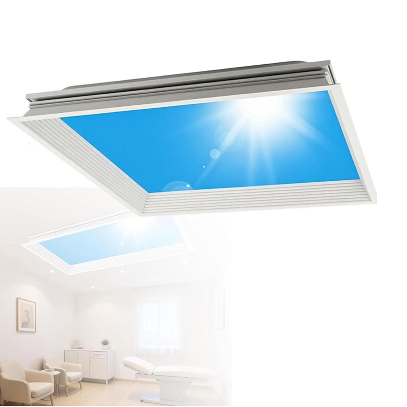 Pannello Luminoso for Finta Finestra con Telecomando, Plafoniera LED Intelligente Cielo Blu con Effetto Luce Naturale, Design Ultrasottile e dimmerabile Sky,Embedded,470 * 470mm