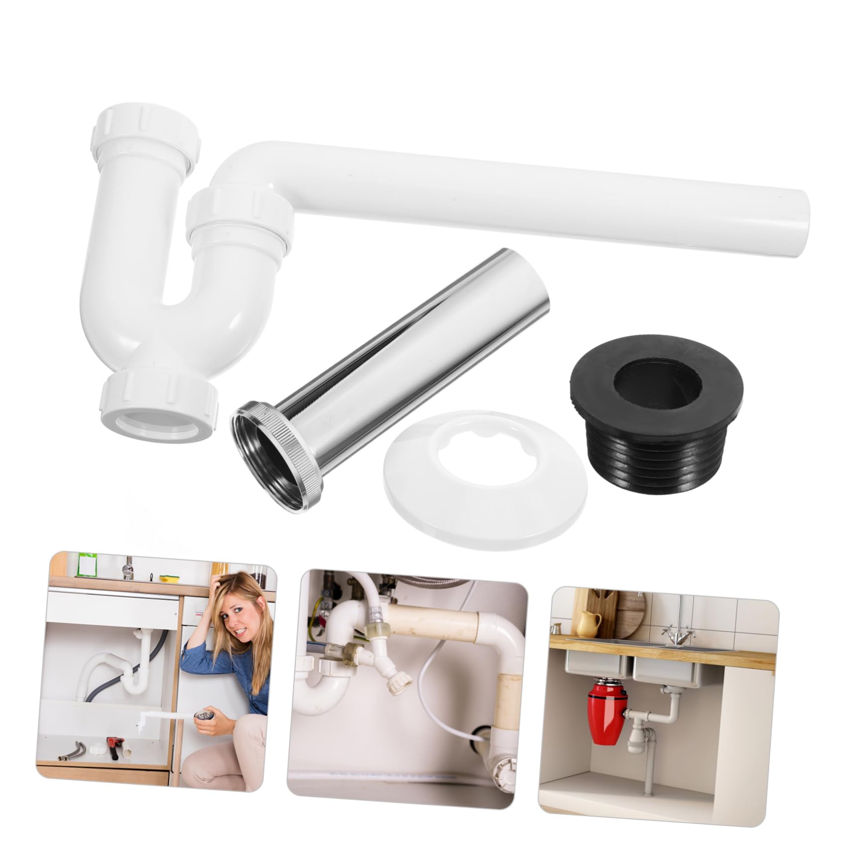 VILLCASE Tubo di Scarico in Pvc Sifone a Parete Up per Lavandino Previene Reflusso, Salvaspazio, per Bagno e Cucina