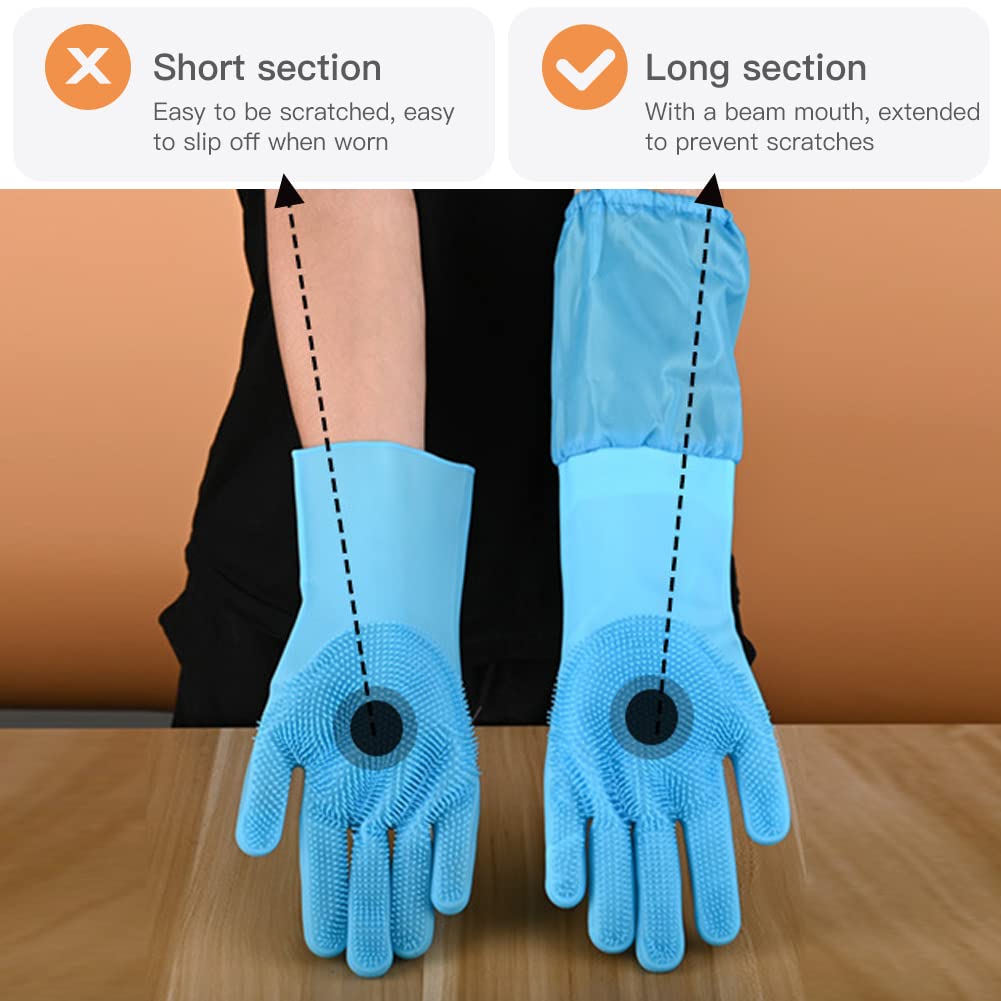 WAYUTO Guanti da toelettatura in silicone a maniche lunghe: bagno per gatti, massaggio per cani, depilazione, shampoo per animali domestici per cucina, bagno e negozio di animali domestici - viola