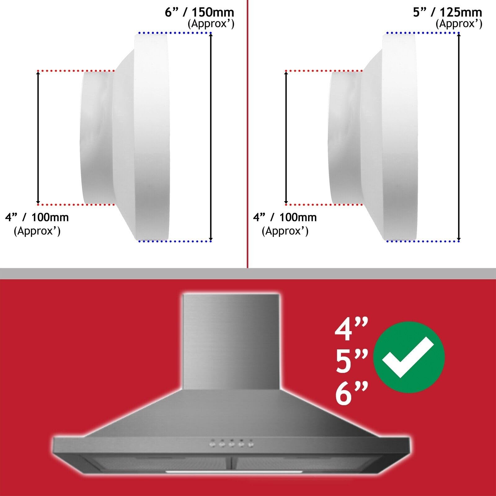 SPARES2GO Universal Cooker Hood External Vent Kit 4" 5" 6" 100mm 125mm 150mm Exterior Wall Duct Set (White) - Image 3