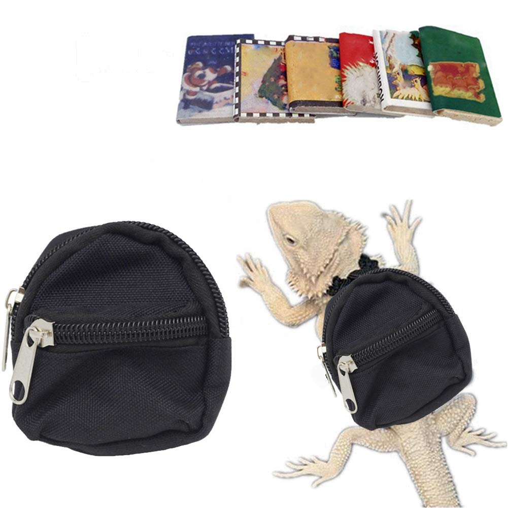 HAICHEN TECLizard backpack for Bearded Dragons School Bag & Books Set Reptile Apparel Accessories Handmade Photo Party Back to School Supplies for Lizard Bearded Dragon Crested Gecko Chameleon (Black)