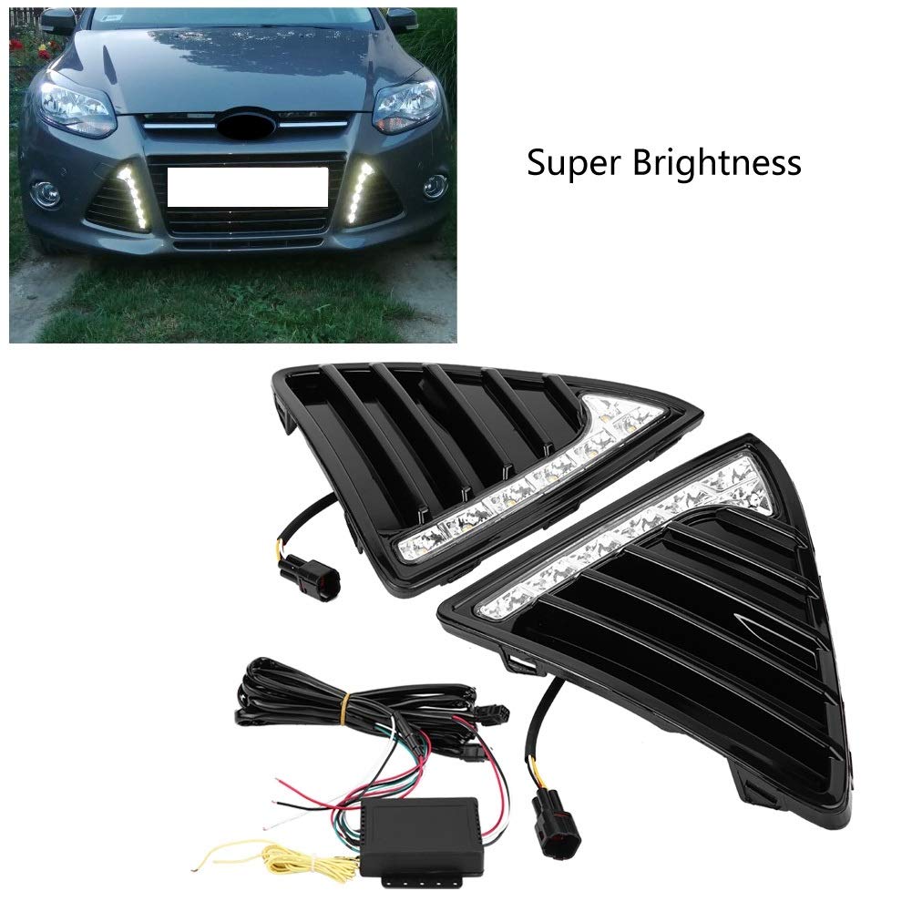 Wallfire Luci diurne a LED, 1 Coppia di luci diurne dell'auto Segnale di svolta Doppio Modello Anteriore Inferiore paraurti Guida DRL luci a LED per Ford Focus MK3 2012 2013 2014