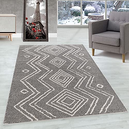 Kurzflor Teppich Wohnzimmer Berber Design Teppich Skandinavische Stil Natur Optik, Farbe: Beige-3, Größe: 140 x 200 cm