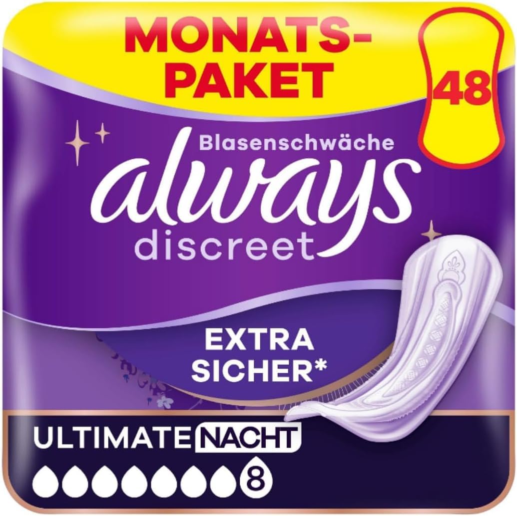 Mit Pufai Grocery, Discreet Ultimate Nacht Inkontinenzeinlagen für Frauen Monatspaket 4 X 12 STÜCK