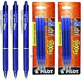 Pilot Frixion Clicker Retractable Erasable Blue Gel Ink Pens, 3 Pens with 2 Packs of Refills