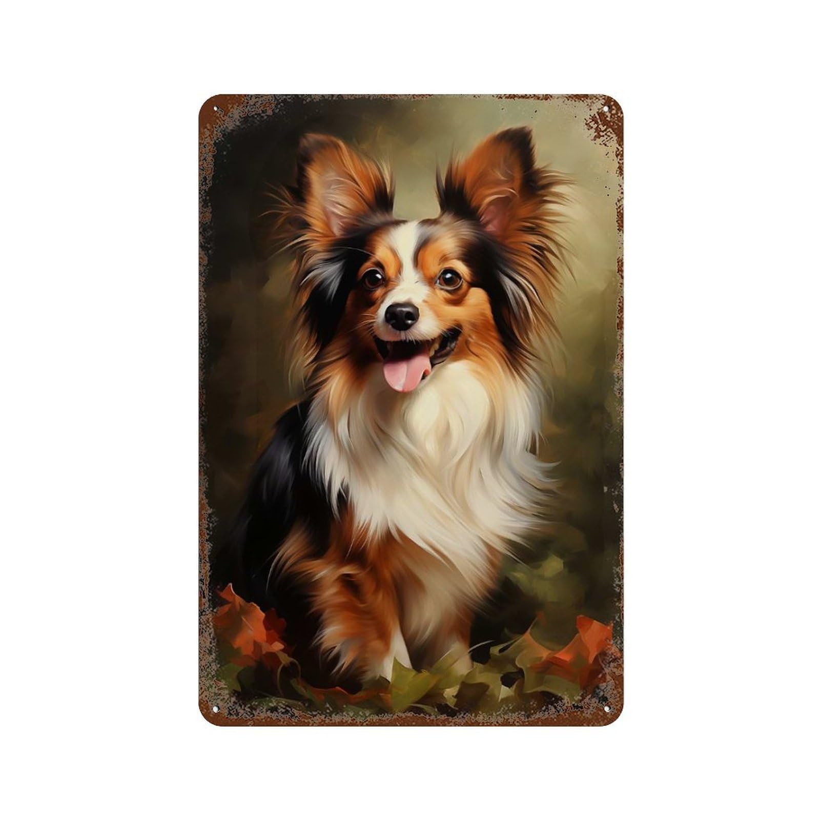 Smiling Papillon Dog Retro Metal Sign 11.8"x7.9", Shabby Chic Decor for Bistro, Counter And Cafe Decor