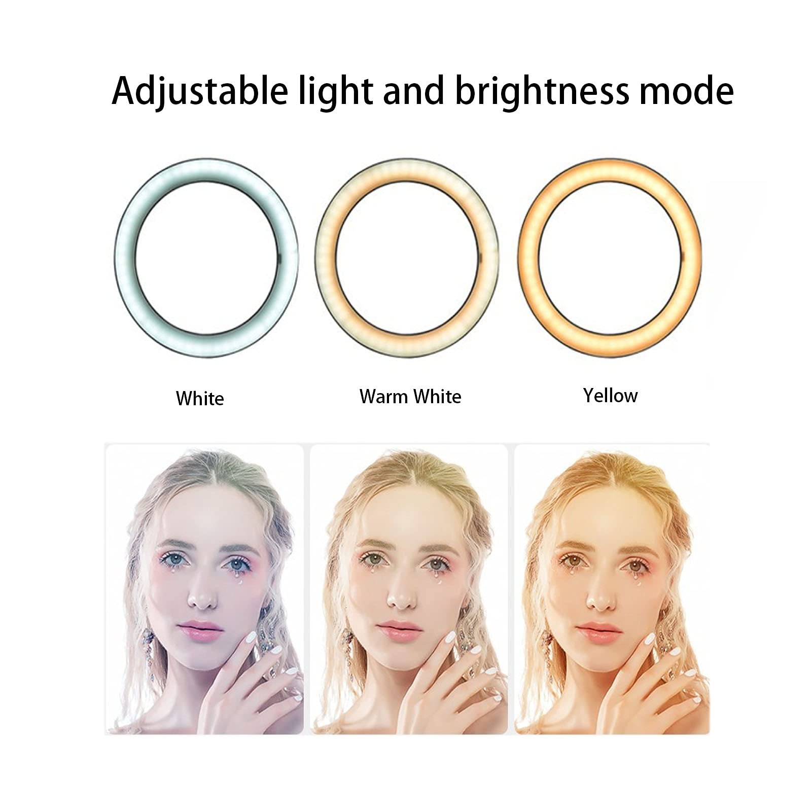 Anello luminoso per selfie da 25 cm, con supporto per treppiedi e supporto per telefono, con LED USB, dimmerabile, per trucco/YouTube/TIKTok/Video/streaming