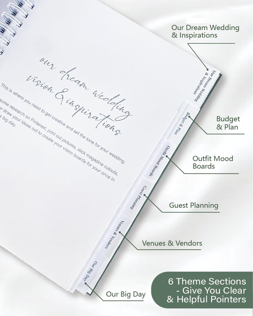 WeddingGiftsWedding Wedding Planner for Bride,Wedding Planning Book and Organizer,Wedding Binder Book with Pockets,Perfect Engagement Gifts for Newly Enaged Couples (Sage Green) - Image 2