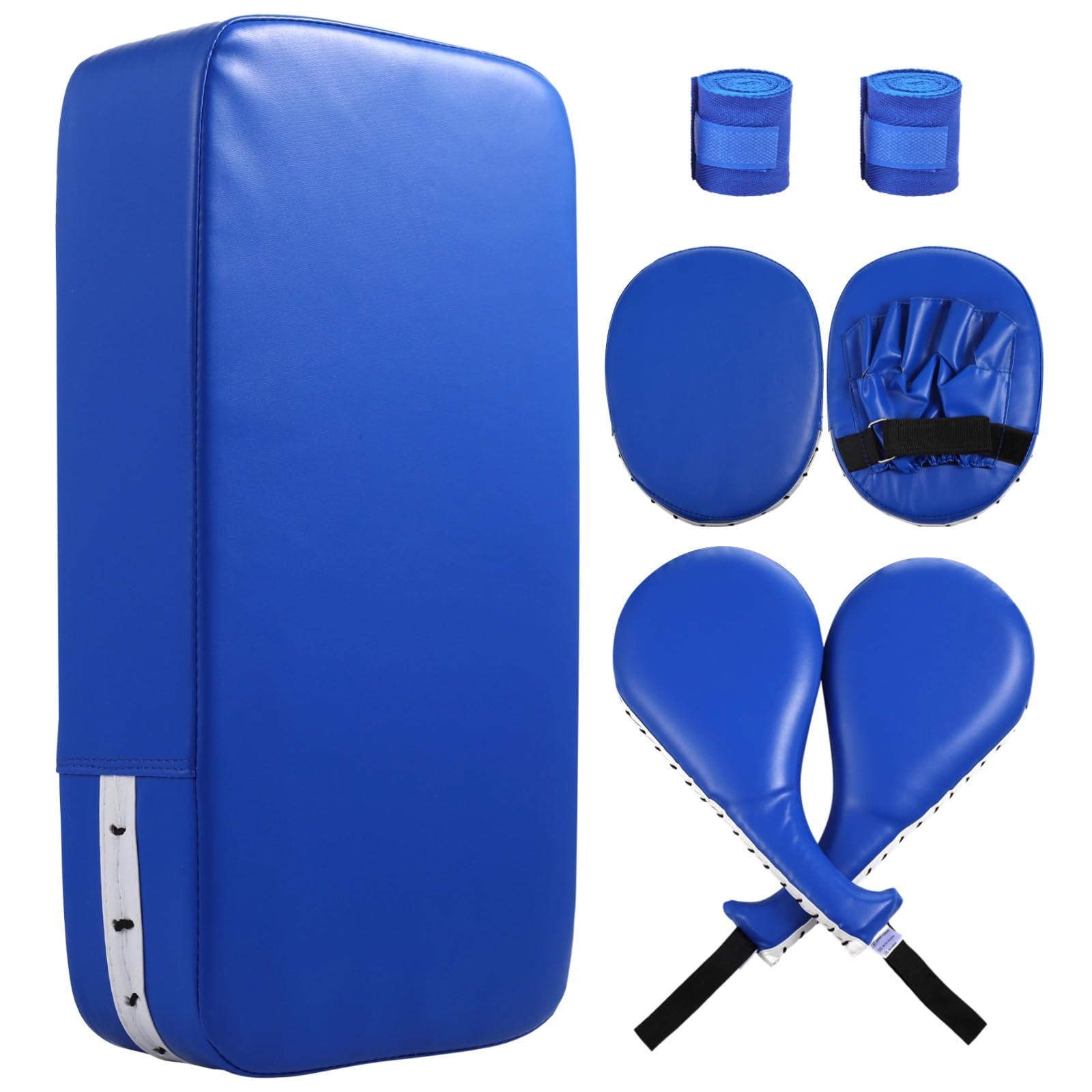 7 in1 Taekwondo Kick Pad Set, Boxing Training Equipment, Martial Art Kicking Pad, PU Leather Boxing Focus Pad, Target Punching Pads and Hand Wraps for Karate, Sparring, MMA, Muay Thai