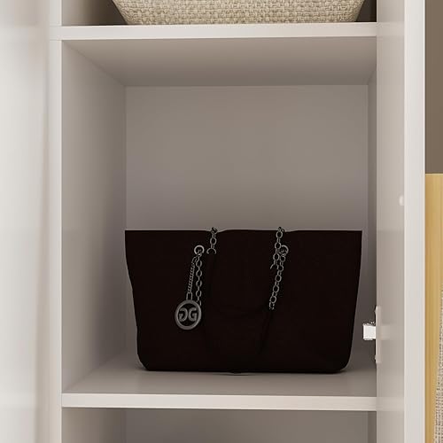 Miniatura 6 de AIEGLE Armario de 3 puertas, armario independiente grande con estantes y 2 barras para colgar, organizador de armario de madera para dormitorio,