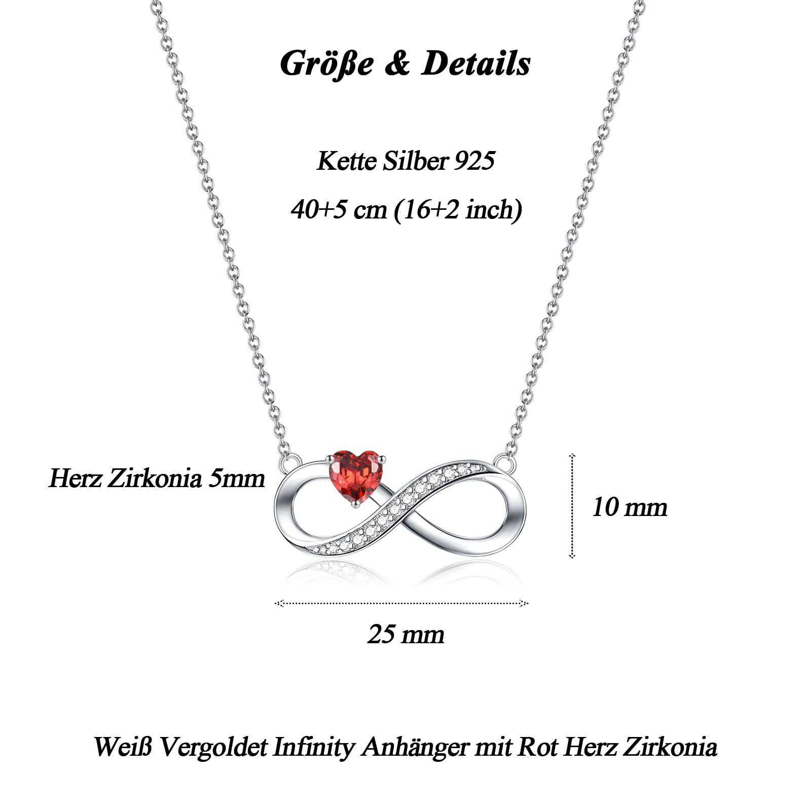 CERSLIMO Cadena de plata de ley 925 con símbolo de infinito, corazón rojo, circonita, regalo, día de la madre, cumpleaños, Navidad, día de San Valentín, Navidad, día de San Valentín, para novia, niña,