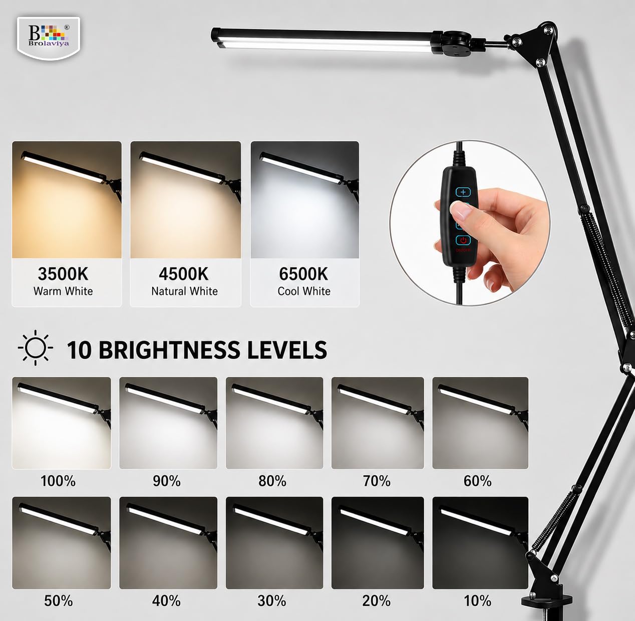 BROLAVIYA Architect Desk Lamp - 3 Color Modes & Dimmable -8 BROLAVIYA Architect Desk Lamp - 3 Color Modes & Dimmable -8