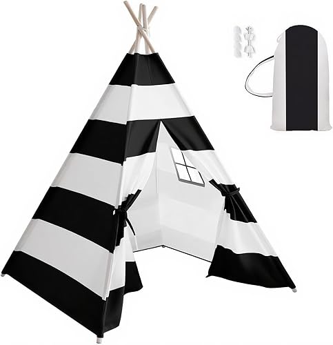 Miniatura 7 de Teepee Tent for Kids with Pompom, Foldable Play Tent with Carry Bag for Indoor Outdoor (Beige Teepee)