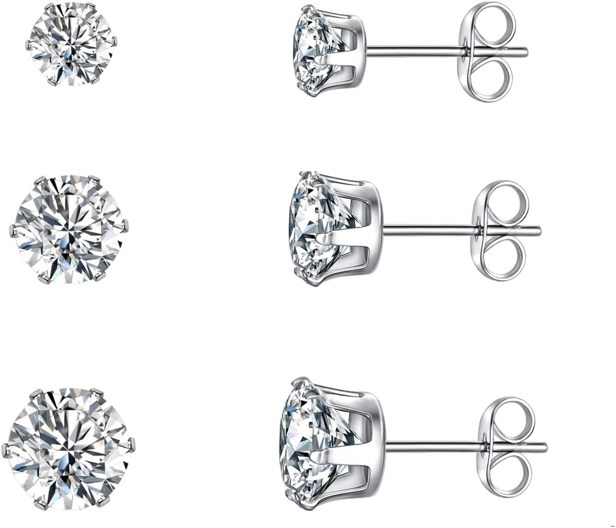 MDFUN Synthetic Moissanite Earrings Set 14K White Gold/Yellow Gold 6 Prong Round Synthetic Moissanite Stud Earring Set Pack of 3/4 Pairs