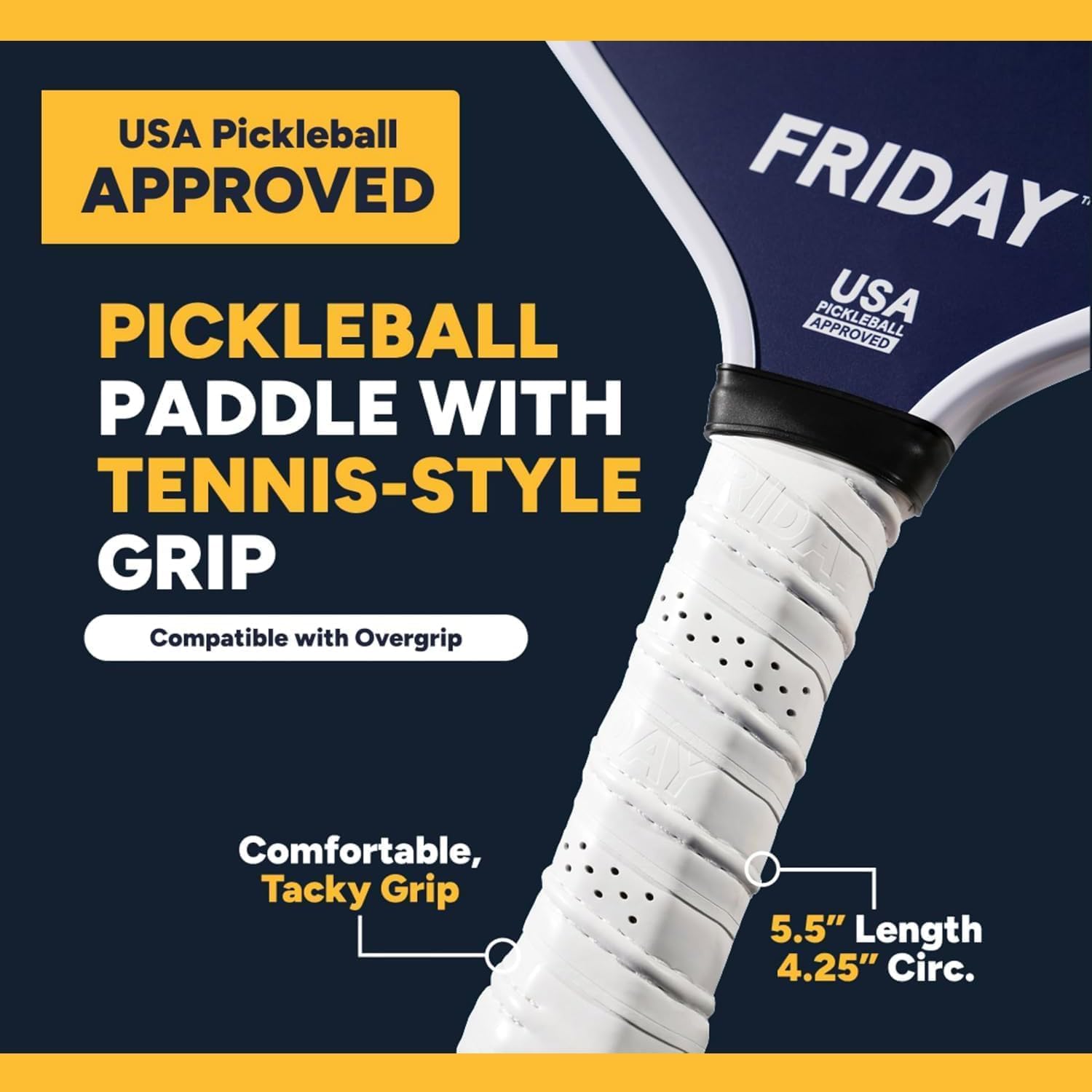 Friday Pickleball Paddle, USA Pickleball Approved, Durable Carbon Fiber, Thermoformed Unibody Design, Honeycomb Core, Gritty Surface for Spin | Durable Carbon Fiber, Honeycomb Core