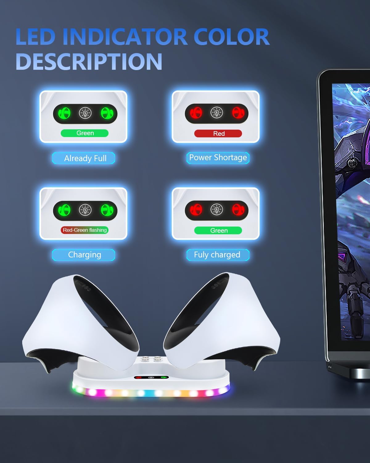 Charging Station for PS VR2 Controller Fast Charging Dock Magnetic Charging Base with LED Indicator for Play-Station VR 2 Accessories with 4 Type-C Magnetic Interface