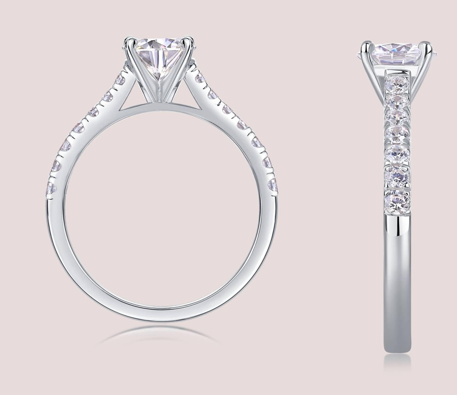 Ringe Frauen für mittelfinger, Verlobungsringe Eleganter Dünner Ring mit 1 Karat Rundem Moissanit Silber Platin Größe 53 (16.9)
