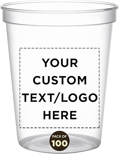 DISCOUNT PROMOS Vasos de plástico personalizados para estadios, 16 onzas, juego de 100, paquete personalizado a granel, perfecto para cumpleaños,
