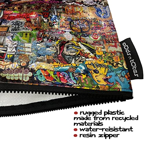Odds N Totes Jumbo Zipper Pouch | Made From Recycled Plastic, Large Zipper Pouch For Art School Office Supplies, Travel Toiletry Bag - Street Art Collage #TOP3