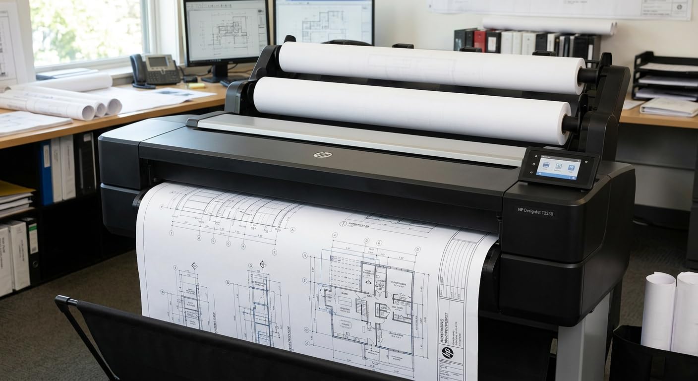 Universal Uncoated Inkjet Bond Paper Roll 90gsm 841mm x 45m 4 Rolls for CAD Plotter Printers, Wide Format Paper for Architectural Drawings, Engineering Plans & Posters