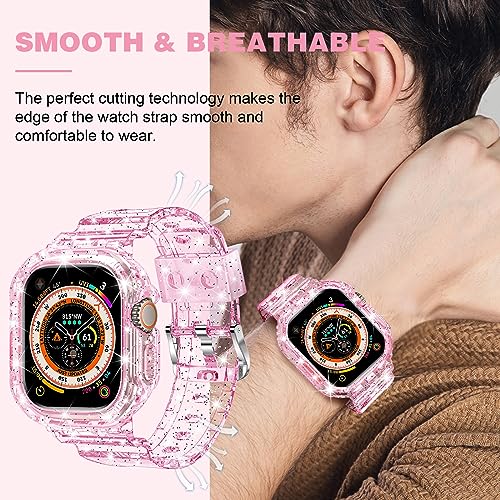 XYF Compatible for Crystal Clear Apple Watch Ultra 3 2 Bands 49mm, Bumper Case for Men Women Jelly Sport Cover Strap for iWatch Ultra 3 2 Series 11 10 9 8 7 SE 6 5 4 3 (Glitter Pink, 49) by XYF - Image 6