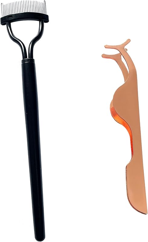 Kit Whybraw com pente separador de cílios e pinça aplicadora, aço inoxidável, prata, 2 unidades