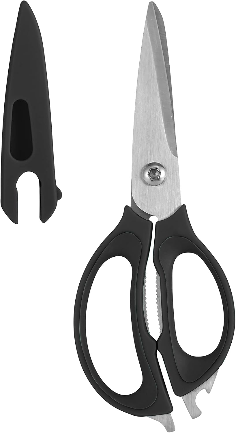 Farberware 4 in 1 Multipurpose Stainless Steel Kitchen Scissors with Blade Cover, Black