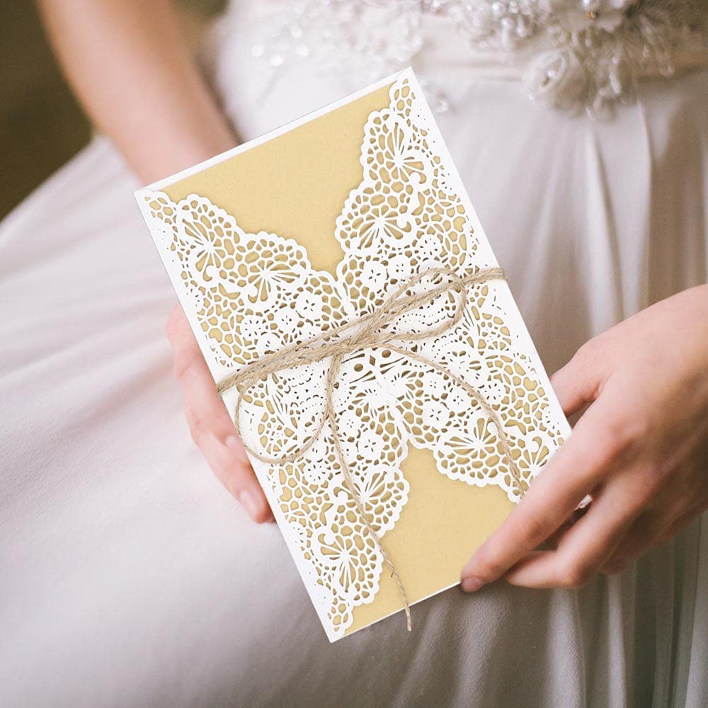 Personalisiert Hochzeitseinladungen Mit Antwortkarte - Kraftpapier Look Mit Spitze