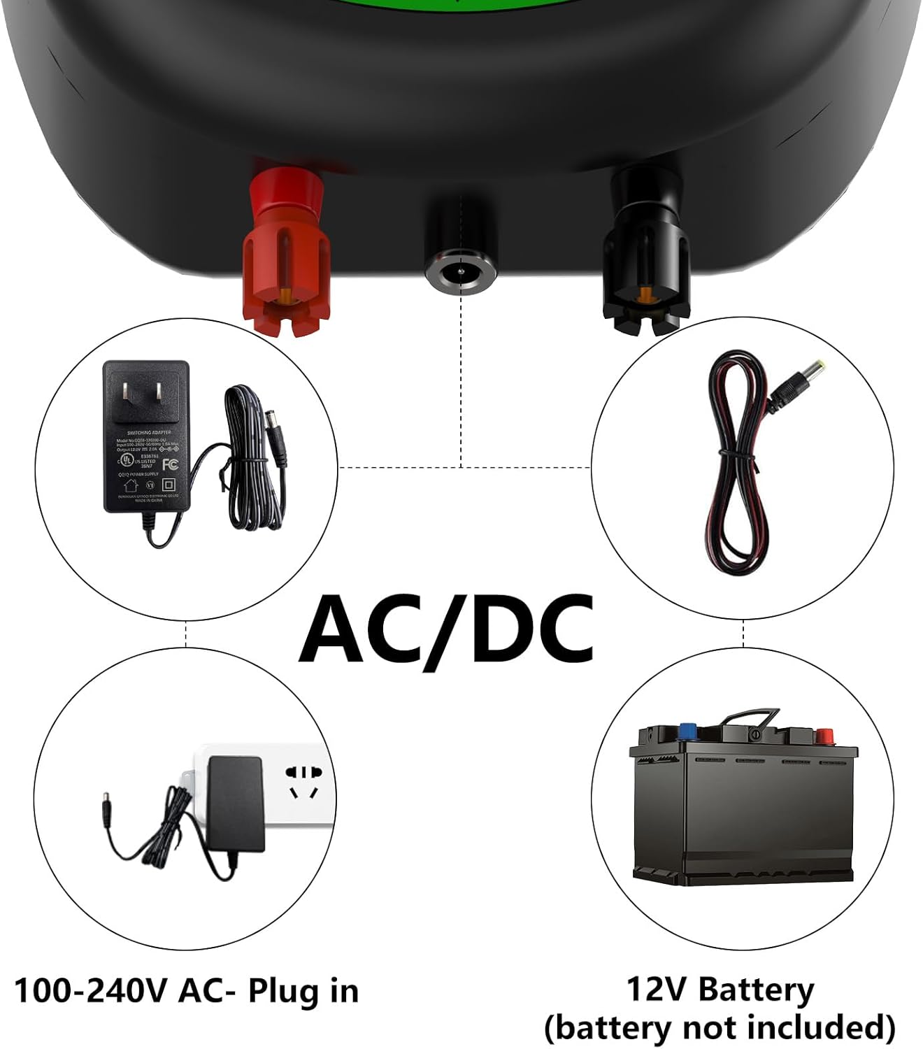 AC&DC 2 in 1 Powered Supply 8 Mile Electric Fence Energizer for