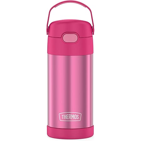 THERMOS FUNTAINER 12 Ounce Stainless Steel Vacuum Insulated Kids Straw Bottle, Pink