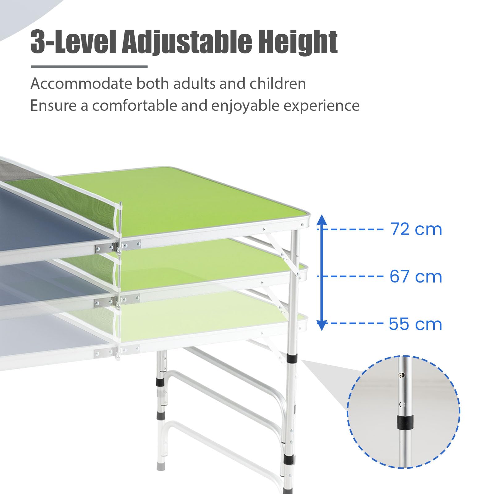 LIFEZEAL Mini Mesa de Ping Pong Plegable, 120x76 cm, Altura Ajustable 3 Niveles, Juego Completo con Raquetas y Pelotas