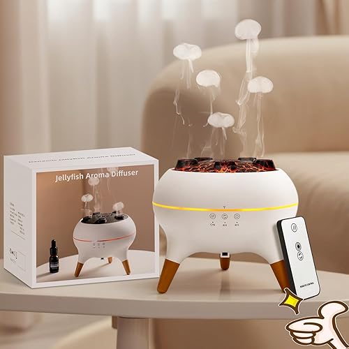 Difusor de medusas, control remoto de 0.66 galones (8.5 fl oz), luces LED de 7 colores, fácil de limpiar y llenado superior, silencioso con
