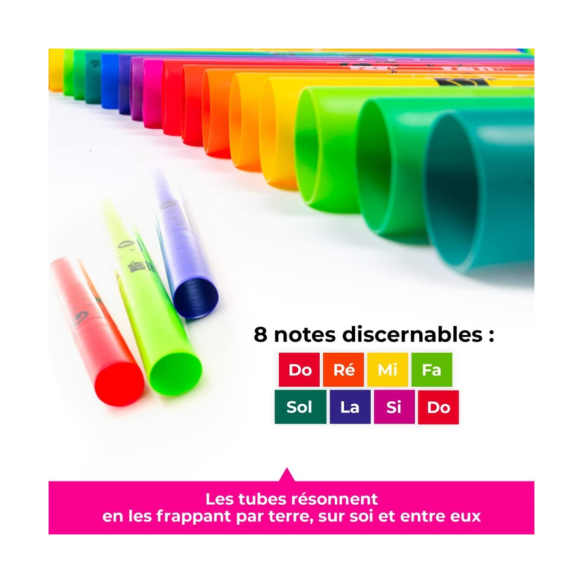 FUZEAU - 3460 – Diatonische Boomwhacker-Röhren – aus dünnem Kunststoff von 30 cm bis 63 cm – 8 Noten – einfach zu bedienen und zu pflegen – mehrfarbig – ab 4 Jahren
