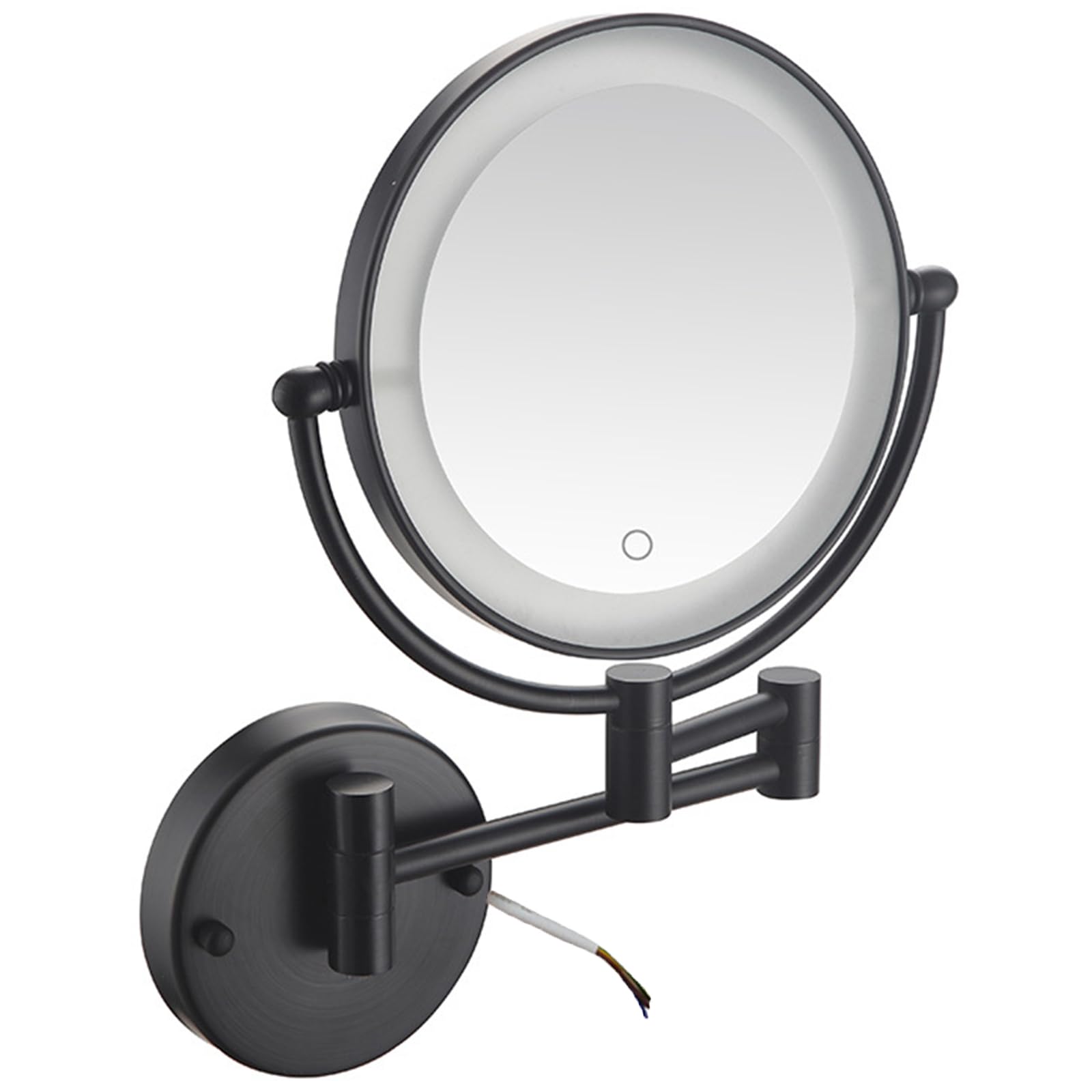 SXFSDOU Wall Mounted Dimmable Lighted Makeup Mirror, Hardwired Double Sided LED Vanity 360 Swivel Extendable Magnifying Bathroom Cosmetic Mirror,Black,10X
