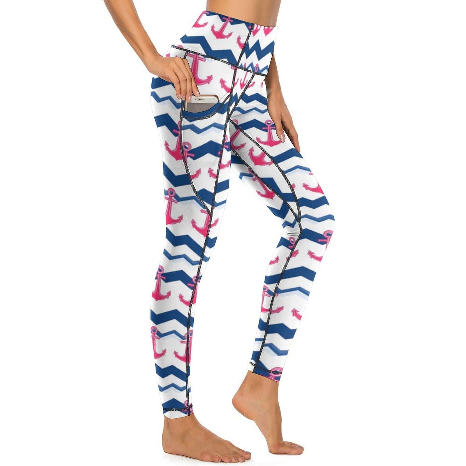 Legging rose avec imprimé ancre et vagues au fini soigné - 7