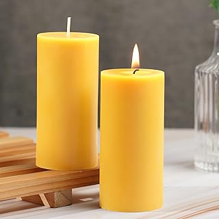 Beeswax Pillar Candles Set of 2, 70 Hours Long Burning, 100% Natural Beeswax Candles for Emergency, Pure Bees Wax for Home, Smokeless & Dripless