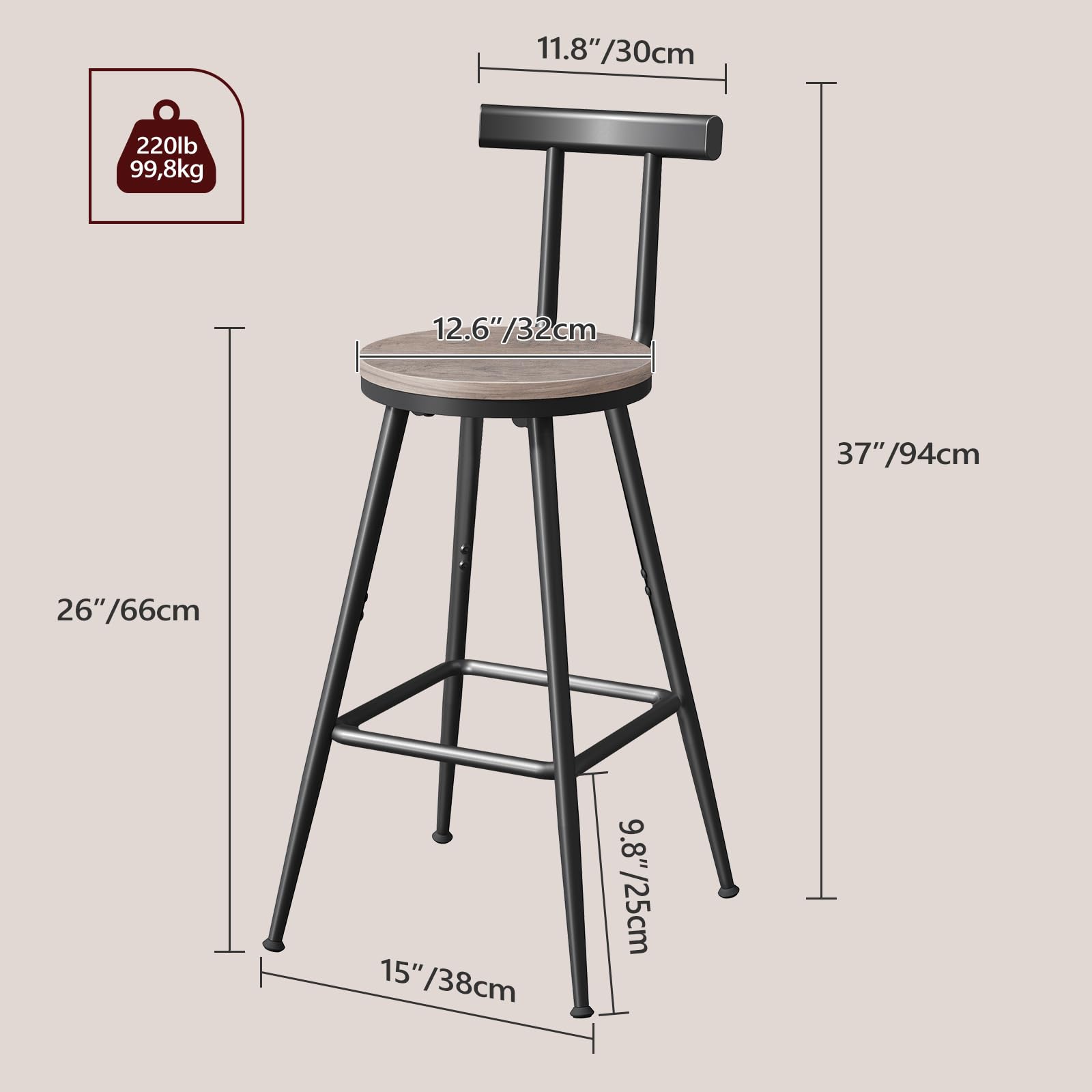 Bar Stools Set Of Bar Chairs With Backrest Footrest Desertcart